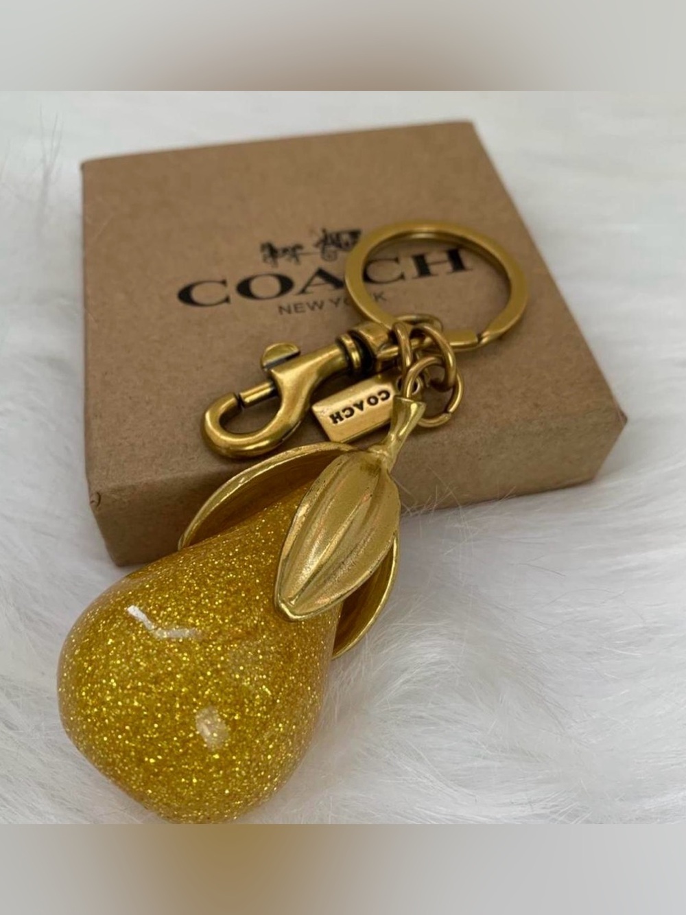 Coach Gold Glitter Pear Keyring Charm